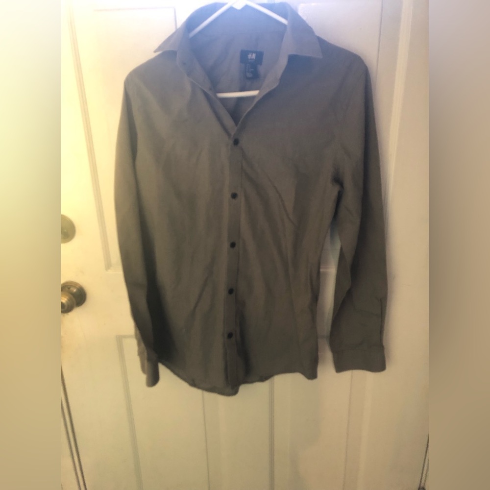 Men’s Gray H&M Slim fit Long sleeve Button Down Shirt